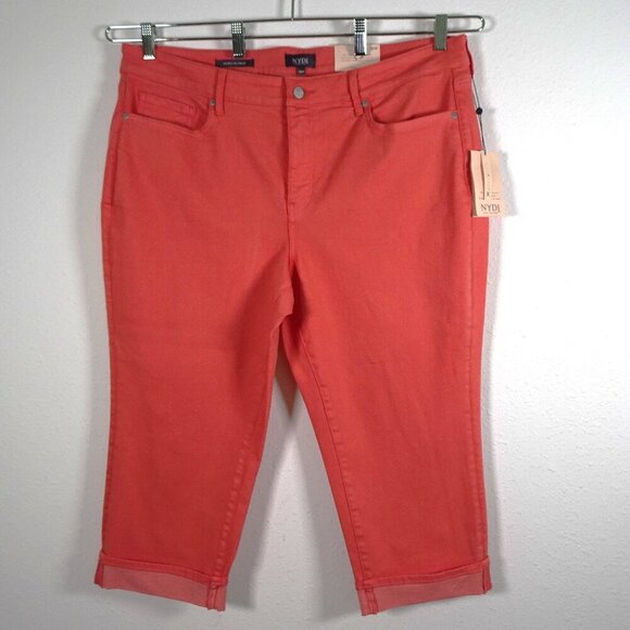 NYDJ Cropped Jeans Women's Plus Size 18W Pink Coral Denim Marilyn Straight - Picture 1 of 13